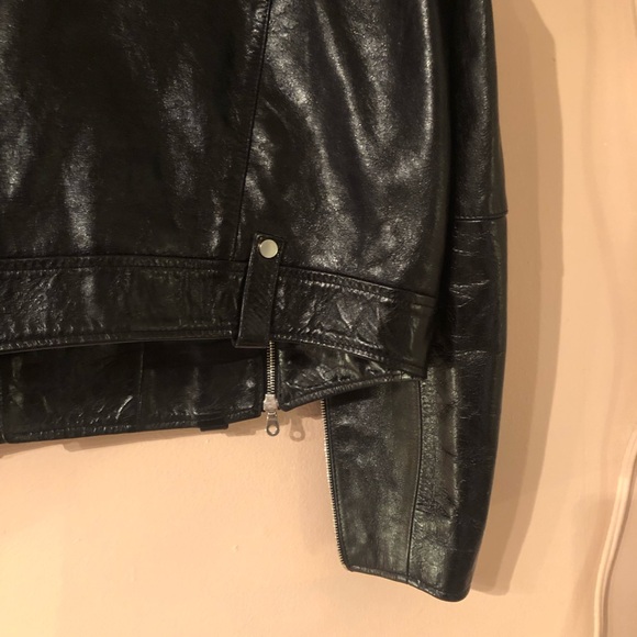 ROKH Leather Biker Jacket Oversized Boxy Silver Hardware Zipper Vents, FR 36 - Picture 7 of 8